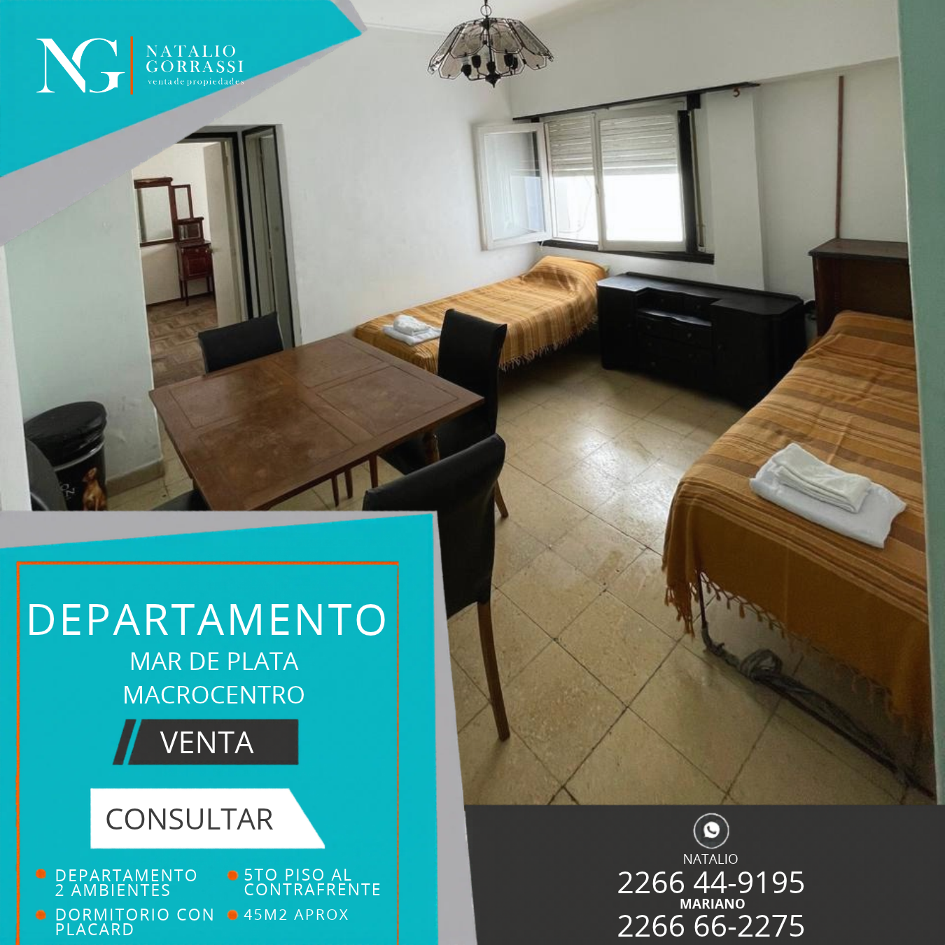 CASA c_ depto (5) Departamento de 2 Ambientes en Venta en Zona de Macro Centro- MDP