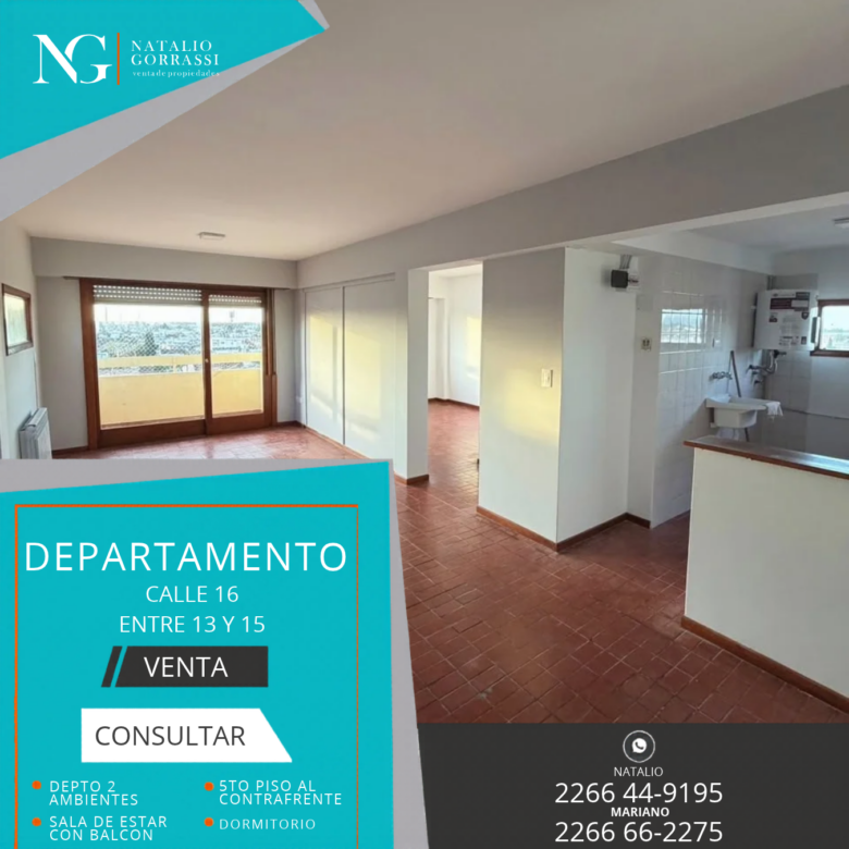 Departamento 2 Amb en Venta en Calle 16 e/ 13 y 15
